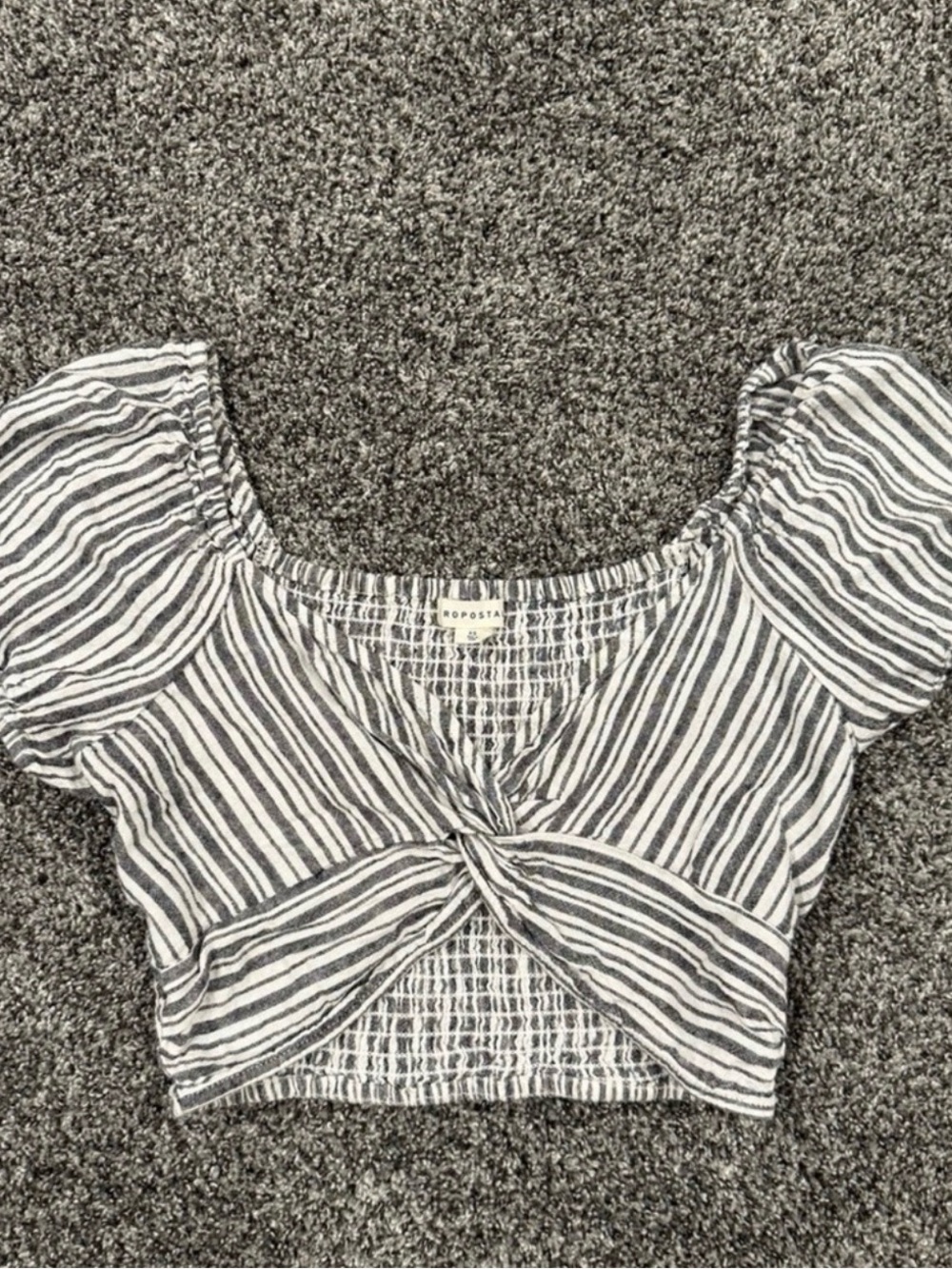Aeropostale Navy and White Striped Twist-Front Crop Top